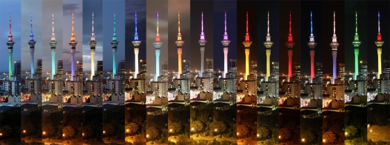 18 colours of the Auckland Sky Tower